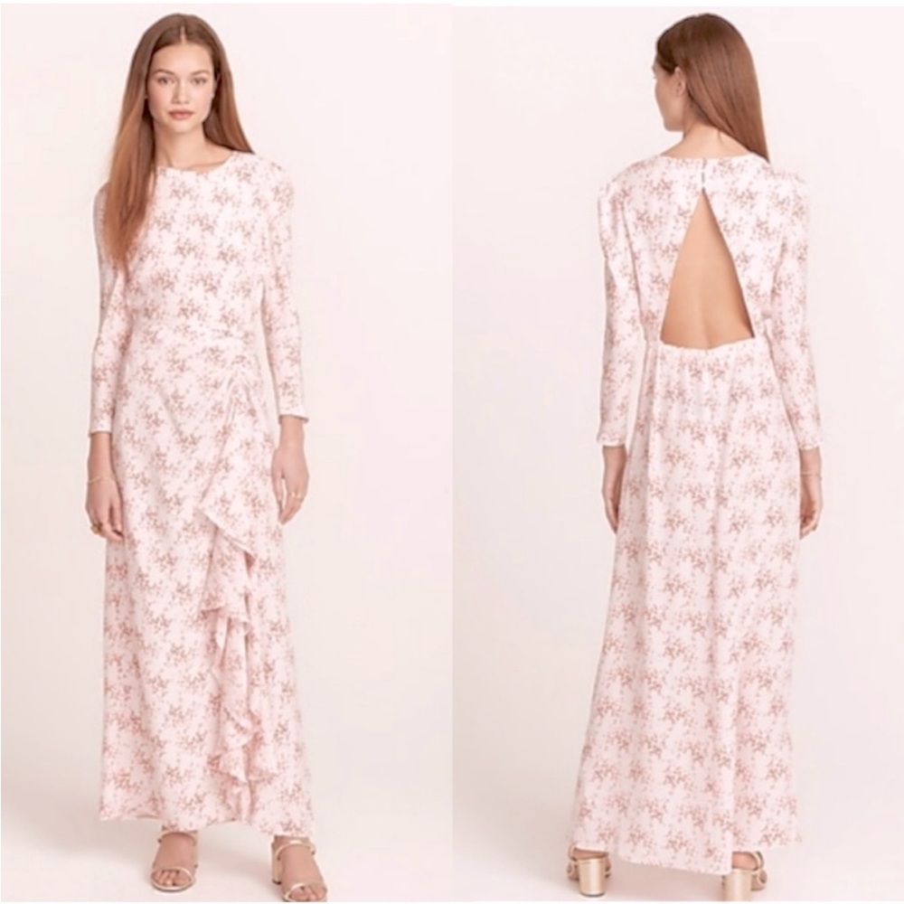 🌸 J Crew Collection Ruffle Silk Dress Freesia Floral 16 Maxi Cottagecore